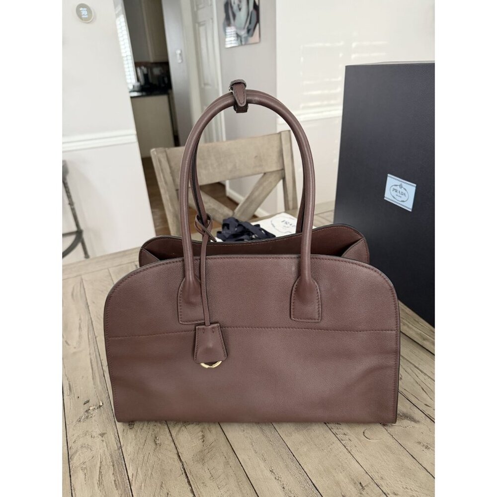 PRADA Large leather tote bag Briarwood Chocolate Brown Leather - Picture 11 of 16